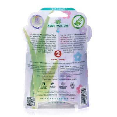 Earth Therapeutics Aloe Socks - 2 Pack (Flowers Lavender), Fits Most Foot Sizes