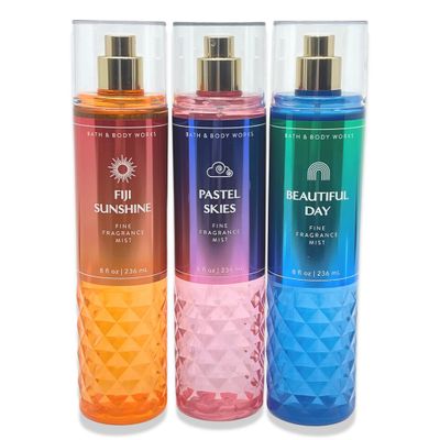 Bath &amp; Body Works Fine Fragrance Mist Beautiful Day, Fiji Sunshine, Pastel Skies Pack of 3 Body Mists - 8oz each - 2023 spring new scents