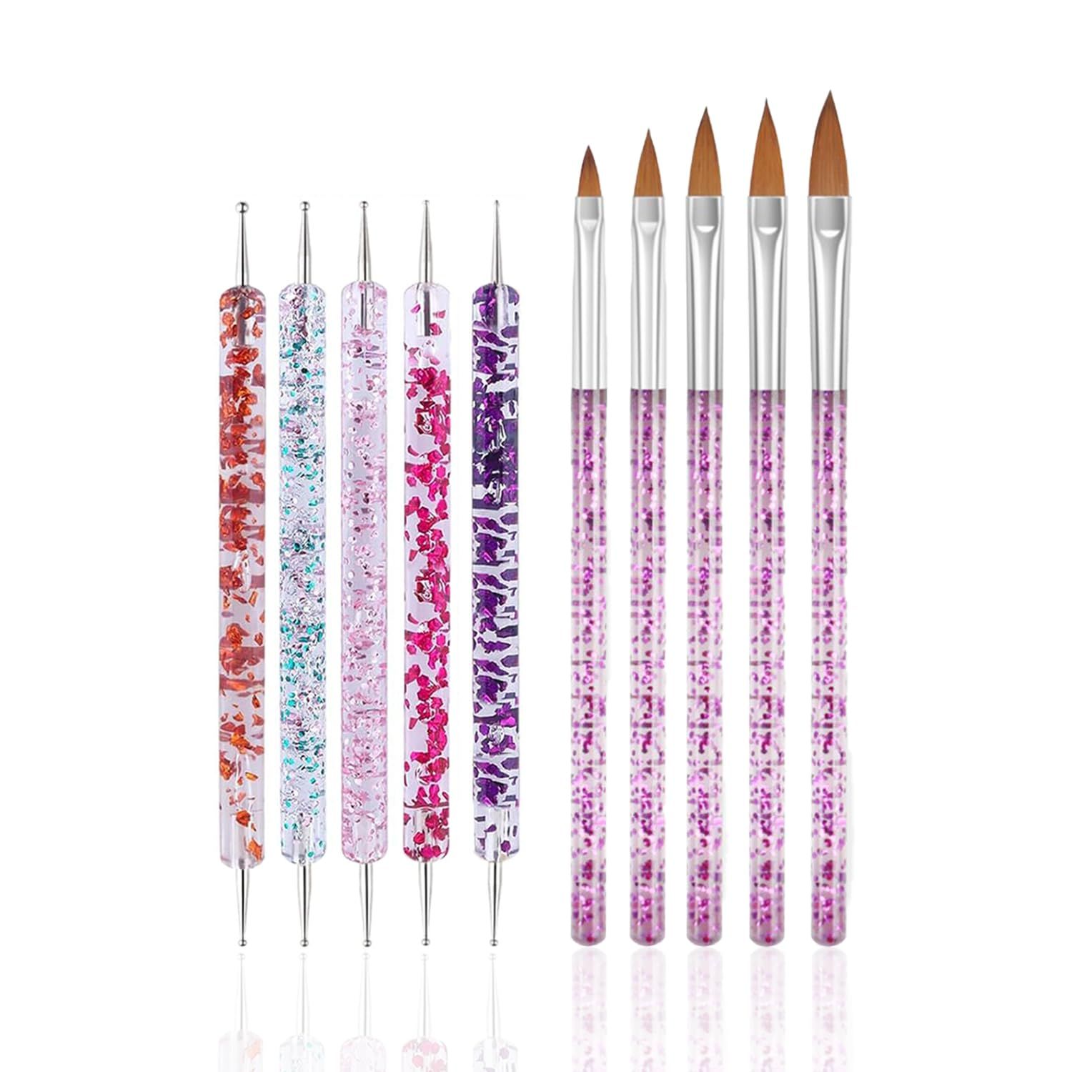 FULINJOY 10 Pcs Nail Dotting Tools Set, 5 Pcs Double-end Nail Dotting Pen and 5 Pcs Nail Art Painting Brushes