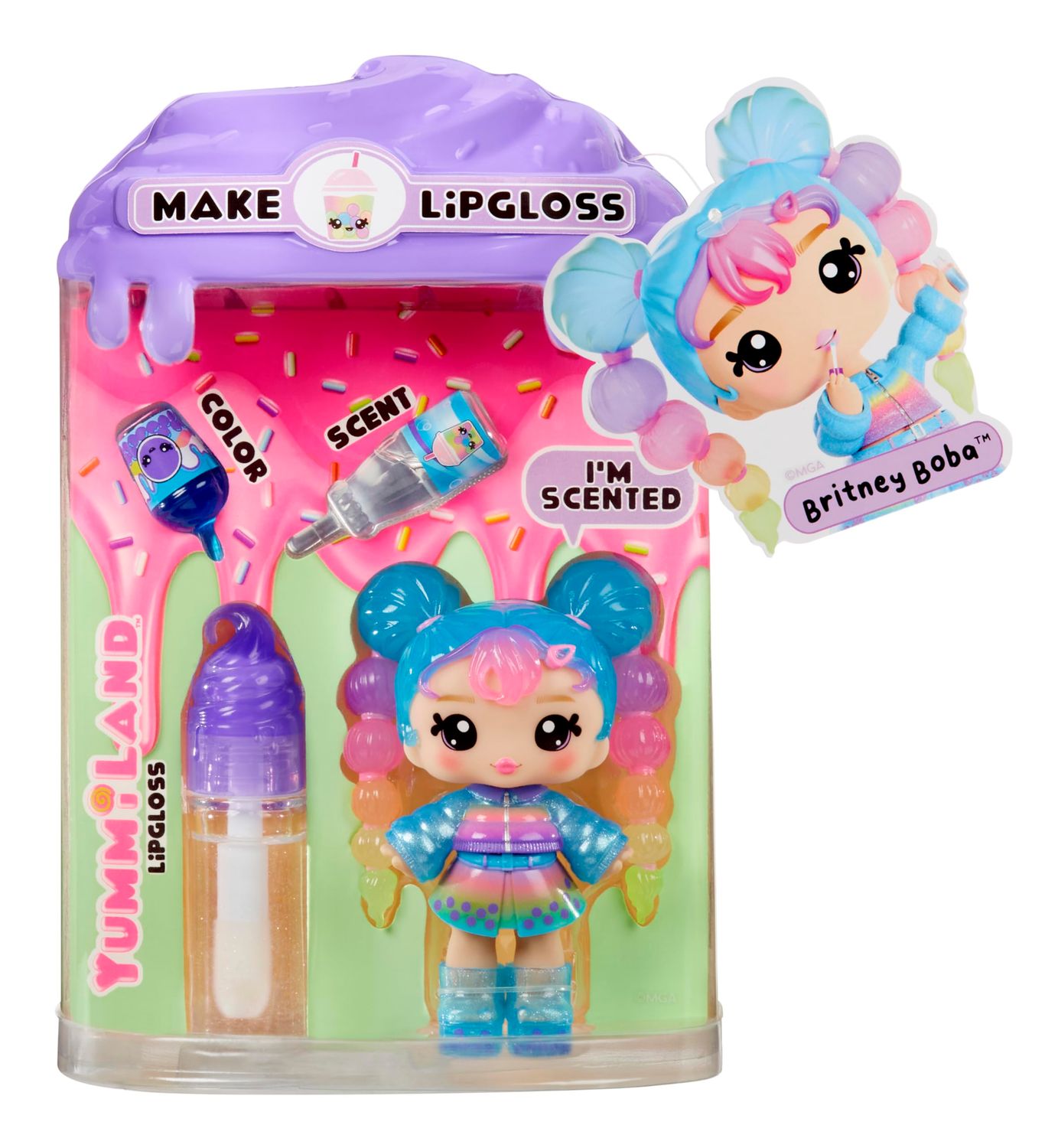 Yummiland Lip Gloss Doll - Britney Boba, with DIY Lip Gloss Kit, Ages 4