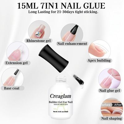 Creaglam Women Builder Gel for Nails: 1Pcs 7 in 1 Clear Builder Nail Gel Set for Fast Nail Art Set DIY Home Manicure - 15ml Color Hard Gel Extension Nail Gel for Holiday
