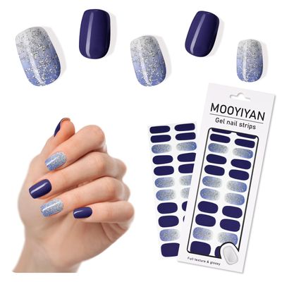 MOOYIYAN Gloss Nail Strips|Uv Free|22 Pcs,Gel Nail Stickers|Long Lasting Two Weeks and Easy to Apply&amp;Remove|Dazzle Blue