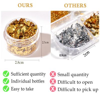 Nail Foil Flakes 4 Bottles Gold Foil Flakes Metallic Gold Foil Set for Nails, Resin, Epoxy, Makeup, Jewelry, Candle Molds