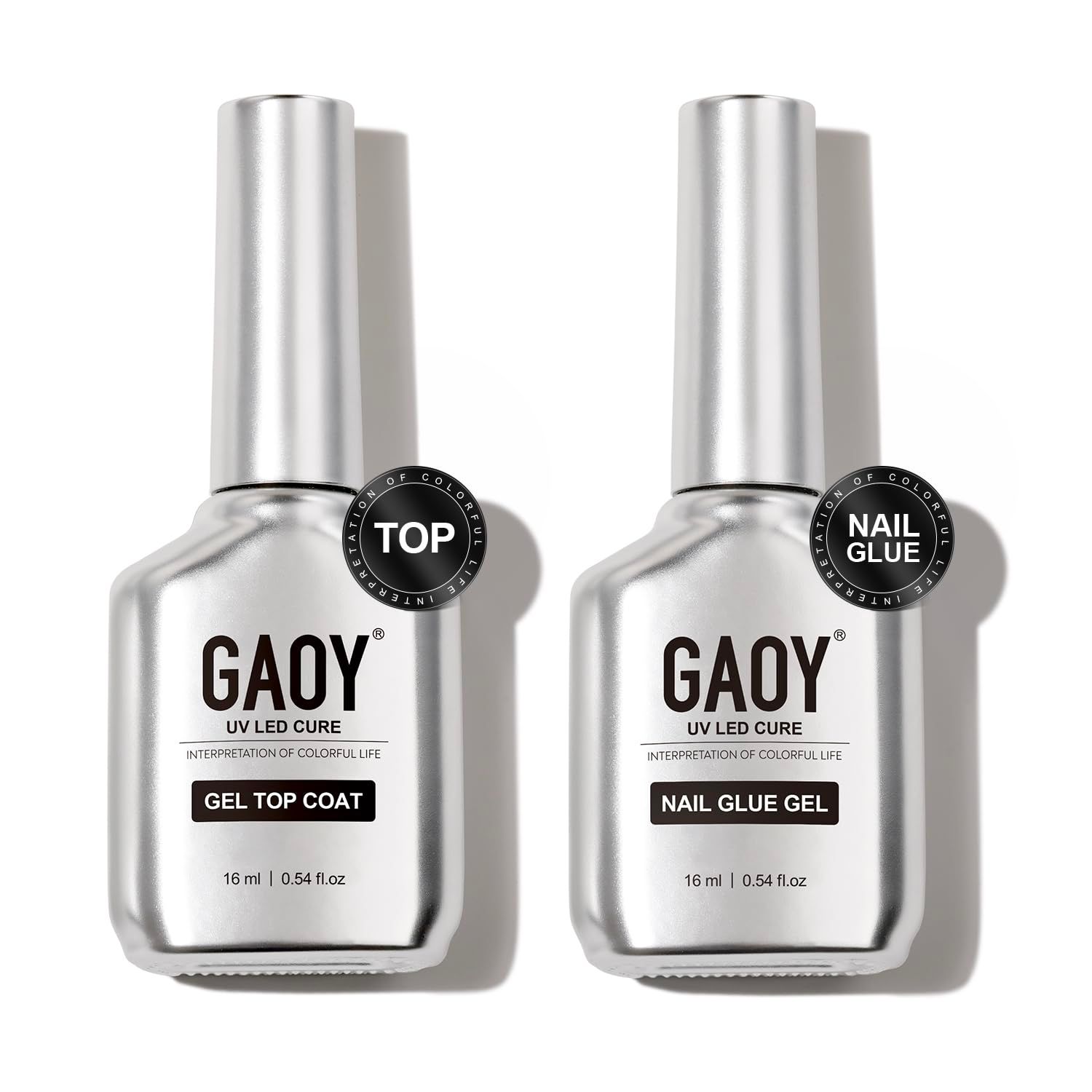 GAOY Gel Top Coat and Nail Glue Set, 2 Pcs 16ml Clear Glossy No Wipe Combination for UV Light Cure Gel Nail Polish