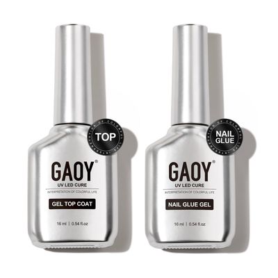 GAOY Gel Top Coat and Nail Glue Set, 2 Pcs 16ml Clear Glossy No Wipe Combination for UV Light Cure Gel Nail Polish