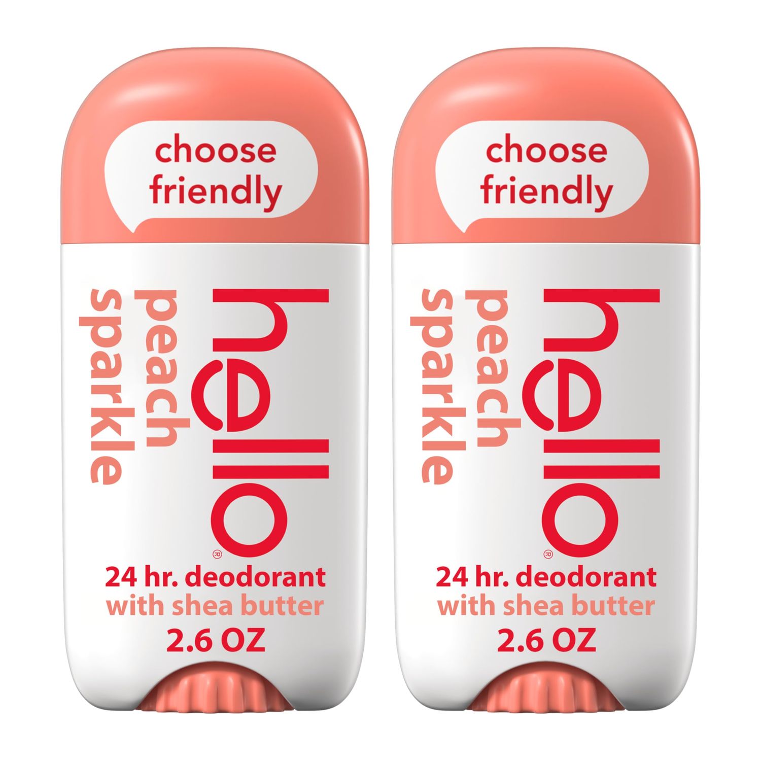 Hello Peach Aluminum Free Deodorant for Women Men, Natural Fragrance, Dermatologically tested, Baking Soda Free, Parabens Free, Dye Free, 24 Hour Odor Protection, (Pack of 2)