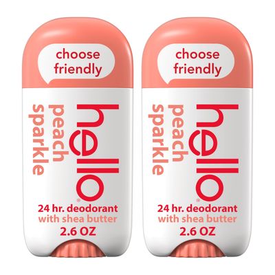 Hello Peach Aluminum Free Deodorant for Women Men, Natural Fragrance, Dermatologically tested, Baking Soda Free, Parabens Free, Dye Free, 24 Hour Odor Protection, (Pack of 2)