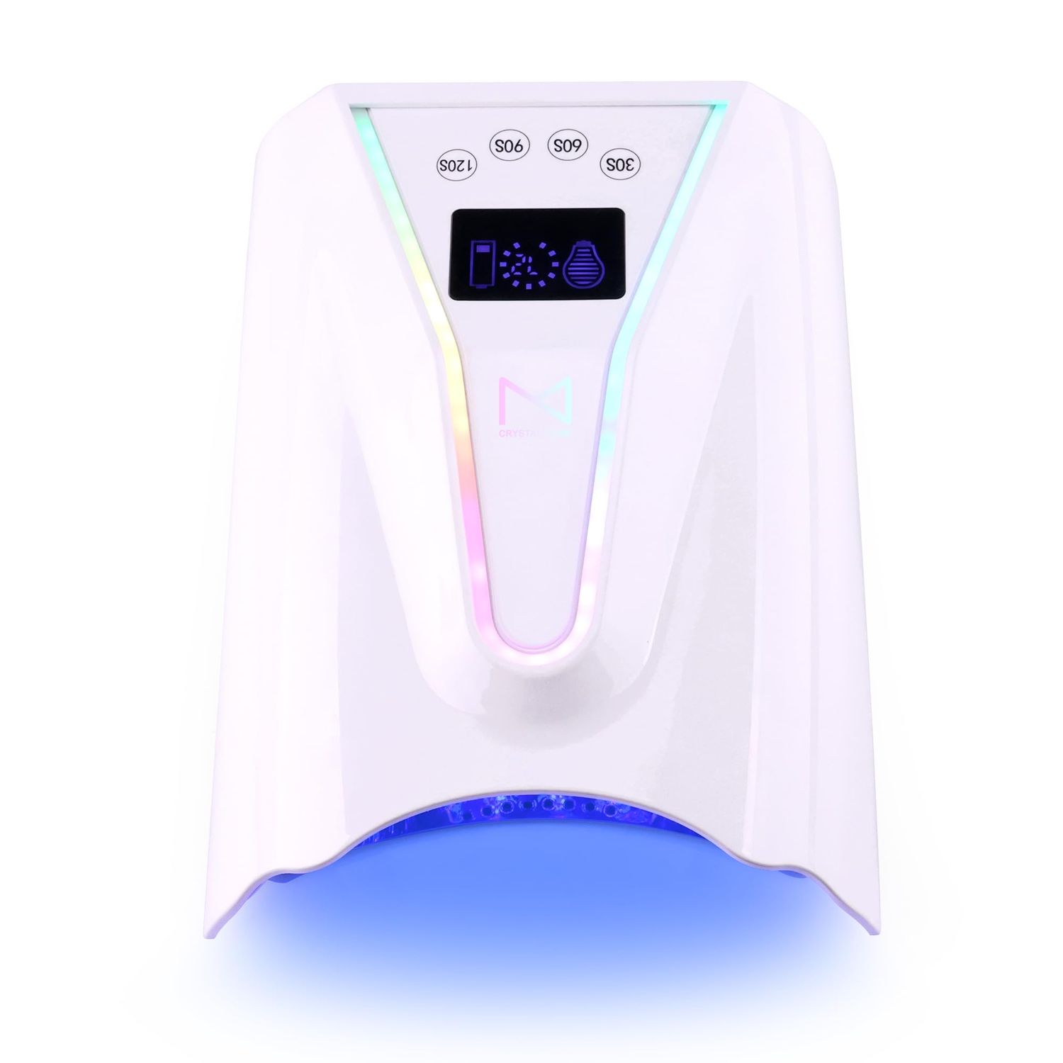 M - Crystal Cure 128W UV/LED Nail Lamp | Fast Curing with 45 Powerful 365nm405nm LEDs | Cordless, Rechargeable, Auto Sensor | Professional Gel Nail Dryer for Manicures &amp; Pedicures (White)