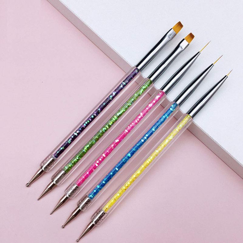 iFwevs Nail Art Brushes,5pcs Double Ended Brush &amp; Dotting Tool Kit,Including Nail Liner Brush and Nail Dotting Pens for Nail Art Nail Salon