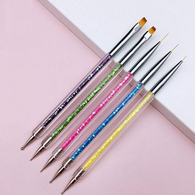 iFwevs Nail Art Brushes,5pcs Double Ended Brush &amp; Dotting Tool Kit,Including Nail Liner Brush and Nail Dotting Pens for Nail Art Nail Salon