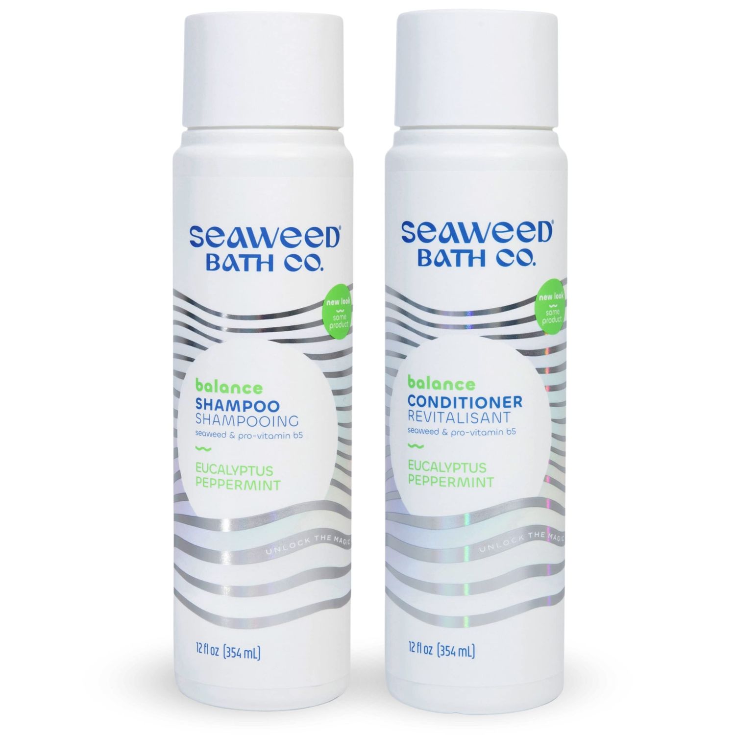 Seaweed Bath Co. Balance Shampoo and Conditioner Set, Eucalyptus Peppermint Scent, 12 Ounce (Pack of 2), Sustainably Harvested Seaweed, Pro Vitamin B5, For Normal to Oily Hair