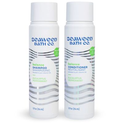 Seaweed Bath Co. Balance Shampoo and Conditioner Set, Eucalyptus Peppermint Scent, 12 Ounce (Pack of 2), Sustainably Harvested Seaweed, Pro Vitamin B5, For Normal to Oily Hair