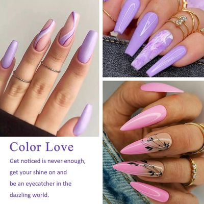 MEET ACROSS Purple Gel Nail Polish Set, 8 Colors Purple Pastel Pink Lavender Gel Polish Soak Off Grape Lilac Violet Gel Nail Art Manicure DIY Salon