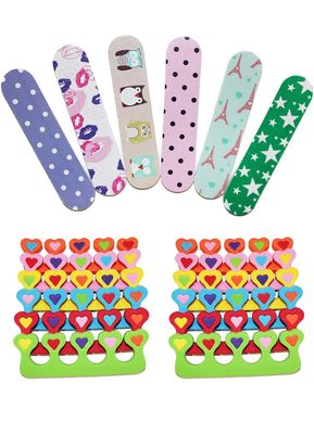 ZMOI 6 Pieces Colorful Girly Mini Emery Nail Files 6 Pairs Heart Design Toe Separators Manicure/Pedicure Kit Kid Spa Party (Pack of 1)