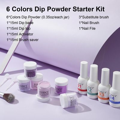 Eodci Dip Powder Nail Set, 6 Colors Purple Series 12 Pcs Dipping Powder Kit With Base & Top Coat/Activator/Brush Saver,Nail Art Dip Manicure Kits Odor-Free&Long-Lasting, No Needed Nail Lamp Curing