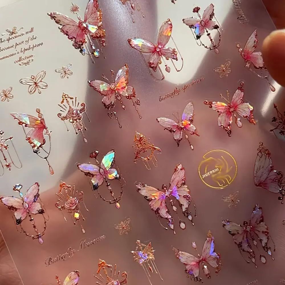 5D Embossed Butterfly Nail Art Stickers Decals Cute Self-Adhesive Pegatinas Uas 5D Shell Light Butterfly Nail Supplies Nail Art Manicure Design Decoration DIY Accessories 1 Sheet