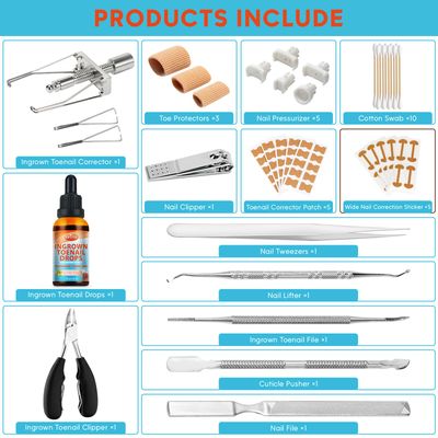 XIFEPFR Ginger Ingrown Toenail Treatment, Professional Ingrown Toenail Removal Kit at Home, Ingrown Toenail Tool with Ingrown Toenail Corrector, Corrector Patch, Toenail Clipper, Nail File Lifter