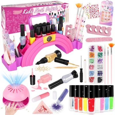 Oisacirg Kids Nail Polish Set for Girls, 28Pcs Nail Art Kit with Nail Dryer, Non-Toxic Peel-Off Water-Based Nail Polish Christmas Birthday Gifts Toddlers Kids Girls Toys Ages 3 4 5 6 7 8