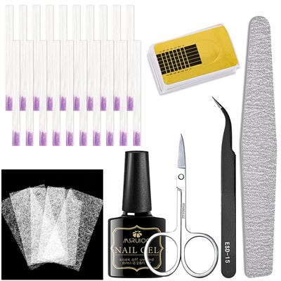 Fiberglass Nail Extension Gel Kit Gel Nail Builder Extension Fiber Nail Kit with Magical Silk Fiberglass, Quick Building Gel, Nail File, Tweezers, Scissors, Nail forms for Gel Extension Nail Art