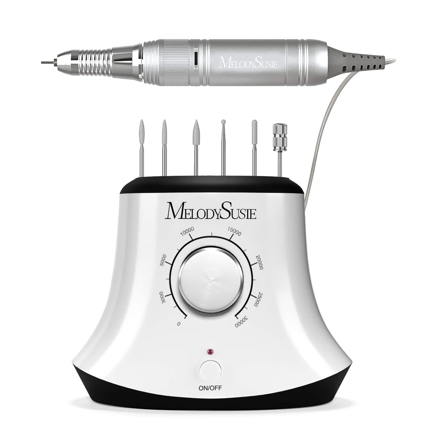 MelodySusie Electric Nail Drill with Foot Pedal, 30000RPM Professional Nail File Bits &amp; Sanding Bands Kit for Acrylic &amp; Gel Nails, Efile Nail Drill Set for Manicure Pedicure Polishing, Scarlet White