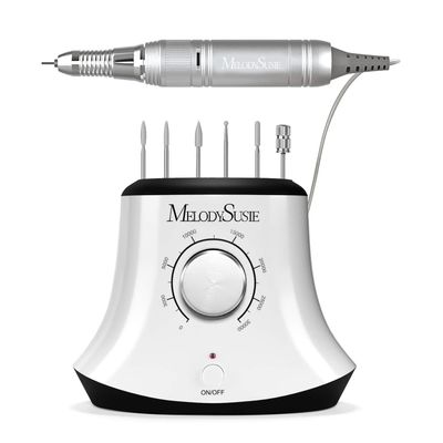 MelodySusie Electric Nail Drill with Foot Pedal, 30000RPM Professional Nail File Bits &amp; Sanding Bands Kit for Acrylic &amp; Gel Nails, Efile Nail Drill Set for Manicure Pedicure Polishing, Scarlet White