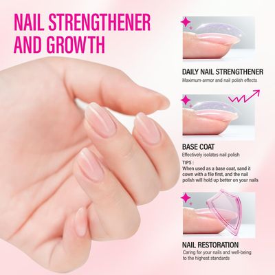 Nail Strengthener for Women: 8 in 1 Soft Pink Natural Nail Hardener Extra Strong and Growth - Nail Polish Hardener Ridge Filler Concealer for Weak and Damaged Nails 15ml