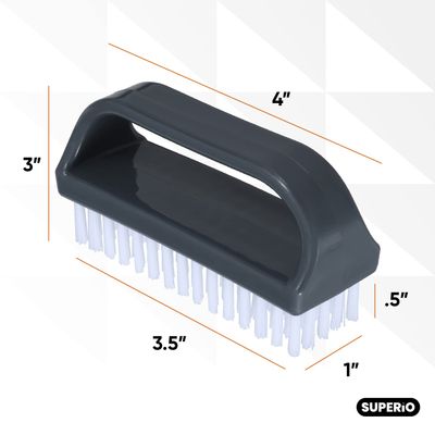Superio Stiff Nail Brush with Handle 3 Pack Fingernail Scrub Cleaning Brushes for Toes and Nails, All-Purpose Cleaning Brush for Home, Kitchen, Work