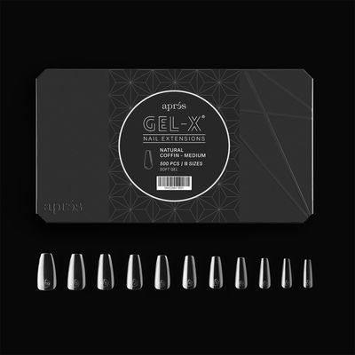 Apres Gel-X Natural Coffin Medium Tip Box | 500pc Gel-X Tips, 11 Sizes 00-9, Premium Quality