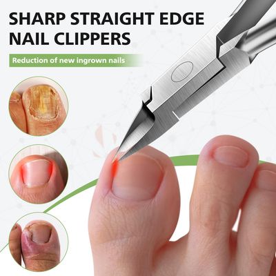 BALUCA Toenail Clippers Straight Blade for Thick Toenails and Ingrown Nails, Professional Stainless Steel Fingernail Toenail Clippers Trimmers for Seniors, Men and Adult - Sliver