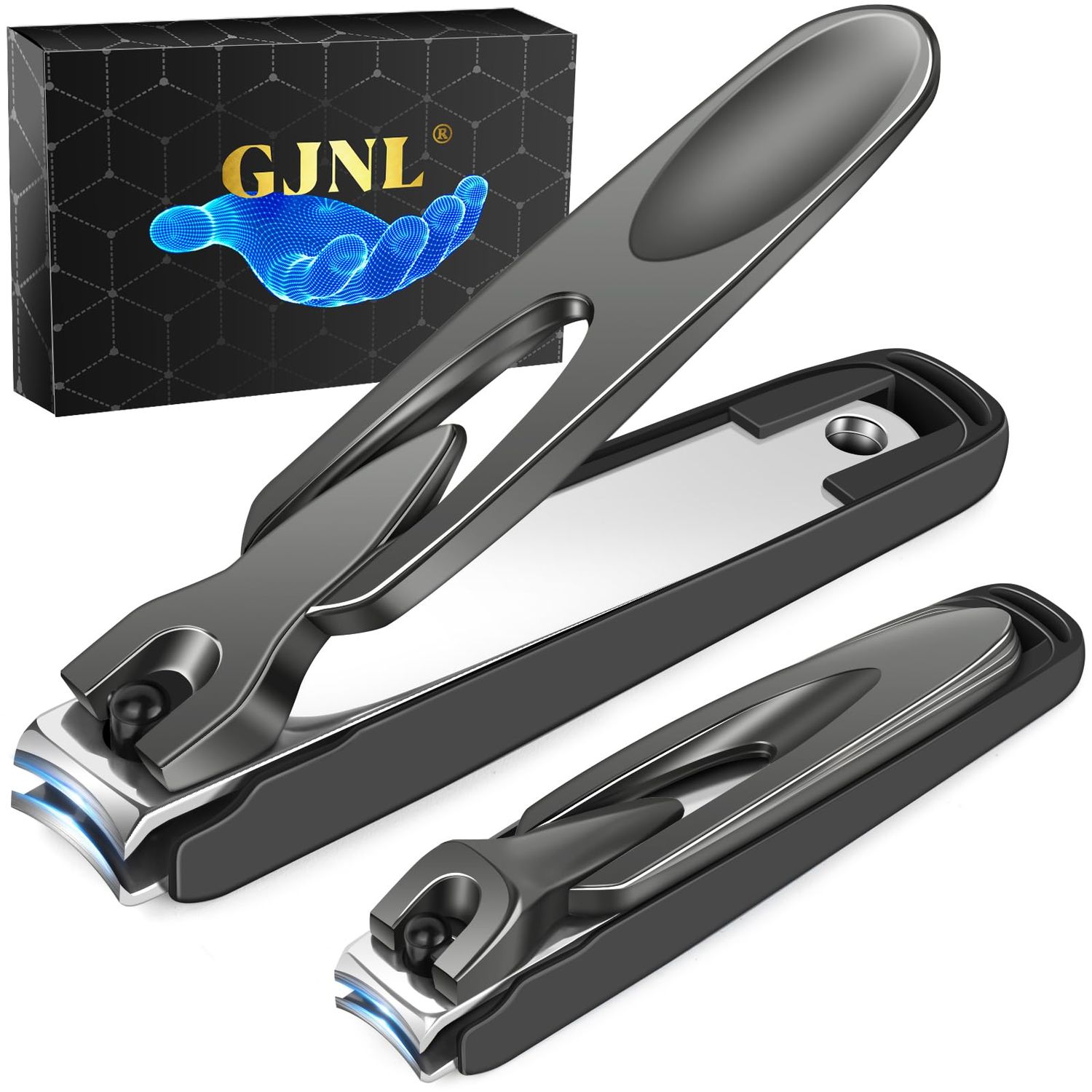 Nail Clippers with Catcher, 2 Pack Anti Splash Self-Collecting Fingernail Clippers Mess Free Nail Cutter w Catching Storage