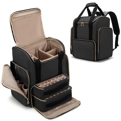 LUXJA Nail Polish Organizer Backpack Holds 70 Bottles and a Nail Lamp, Nail Polish Bag with 2 Removable Cases and Tools Storage Pockets (Patented), Black