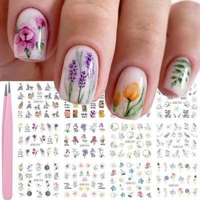 ITPOYOL Flower Nail Art Stickers Decals Summer Lily Nail Decals Water Transfer Nail Art Supplies Orchid Butterfly Dragonfly Colorful Design Nail Accessories for Women Nail Decorations