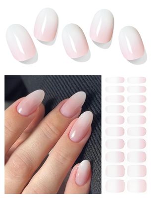 AutyaMee Semi Cured Gel Nail Strips (A Ombre Pink), Gradient, 20 Pcs Gel Nail Wraps, Stickers, UV Light Required, Salon Quality, Long Lasting
