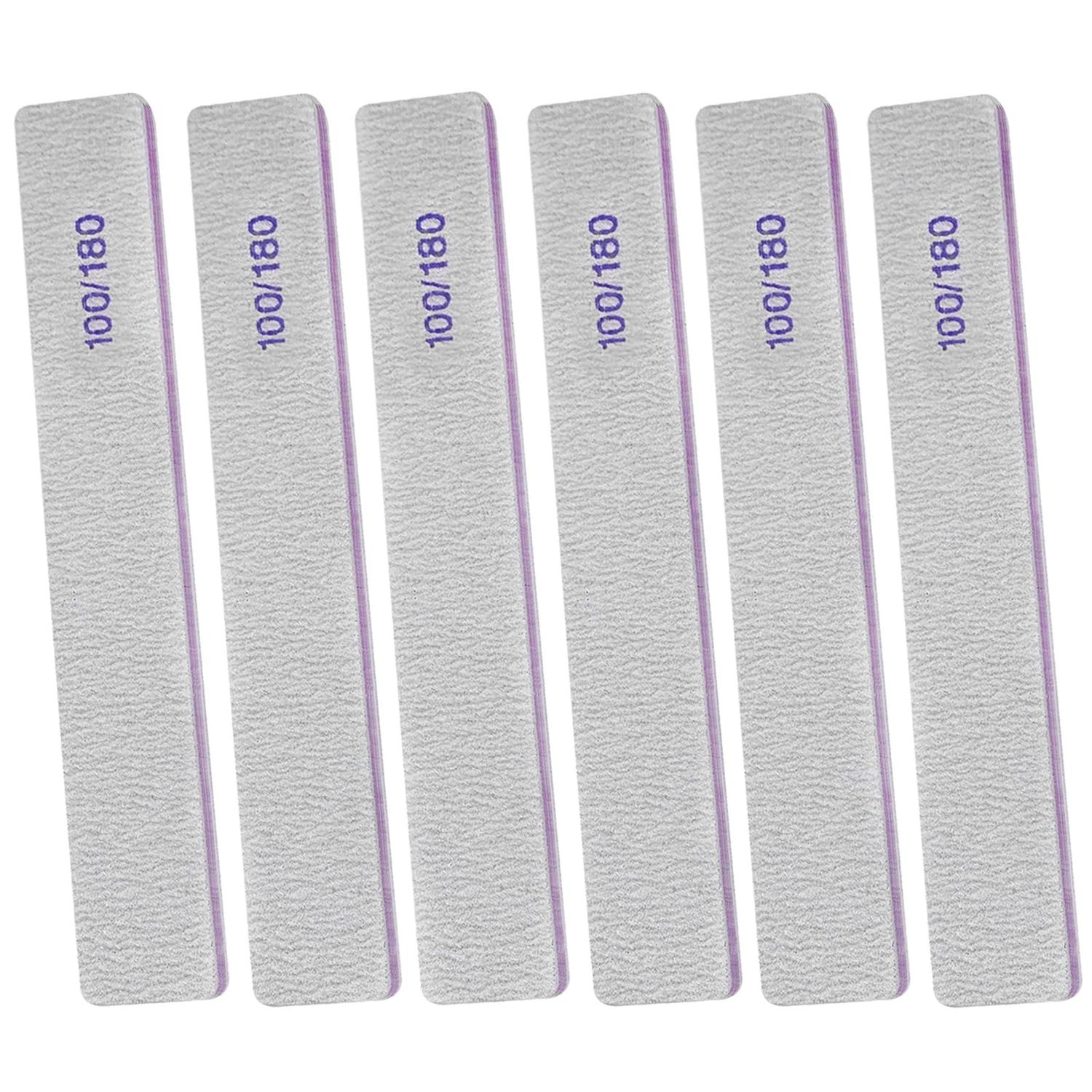 100/180 Grit Nail File (6 Pack), Emery Board Files for Acrylic and Natural Nails, Double Sided Emory Boards Professional Filer Reusable Washable Manicure Square Gray
