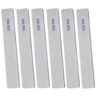 100/180 Grit Nail File (6 Pack), Emery Board Files for Acrylic and Natural Nails, Double Sided Emory Boards Professional Filer Reusable Washable Manicure Square Gray