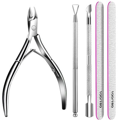 Teenitor Cuticle Remover with Cuticle Pusher and Cuticle Cutter, Cuticle Trimmer Cuticle Nippers Nail Clippers for Women, Pedicure Tools for Fingernails Toenails
