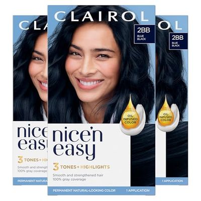 Clairol Nicen Easy Permanent Hair Dye, 2BB Blue Black Hair Color, Pack of 3