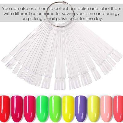 KINGMAS 150 Pcs Nail Swatches Sticks with Ring, Clear Nail Art Color Display False Nail Tips Polish Practice Sticks (1150 Number Posted)