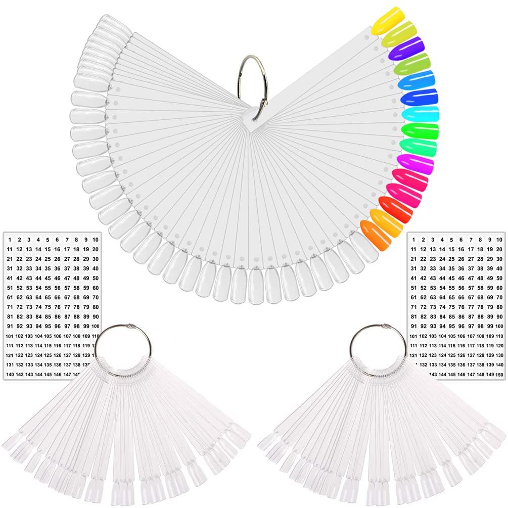 KINGMAS 150 Pcs Nail Swatches Sticks with Ring, Clear Nail Art Color Display False Nail Tips Polish Practice Sticks (1150 Number Posted)