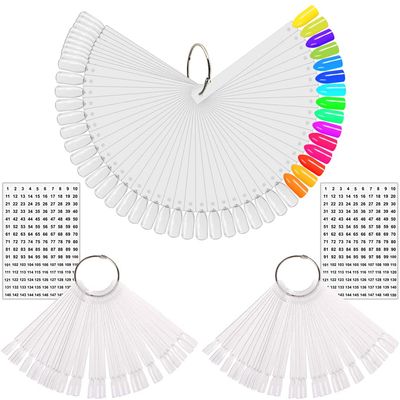 KINGMAS 150 Pcs Nail Swatches Sticks with Ring, Clear Nail Art Color Display False Nail Tips Polish Practice Sticks (1150 Number Posted)