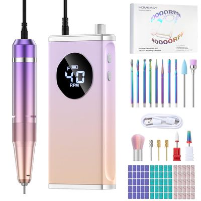 HOMEASY Electric Nail Drill, 40000RPM Professional E-Filer Rechargeable with 15 Drill Bits, Portable Nail File Electric Nail Filer for Acrylic Nails Gel Polishing Removing for Salon Home (Purple)