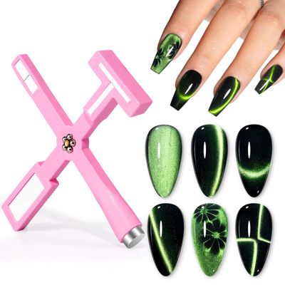 Gellen 5 in 1 Cat Eye Magnet for Nails, Multi-function Strong Magnetic Nail Tools,3D Cat Eye Gel Nail Polish Wand Stick Tools Accessories for Nail Art, Salon, Manicure (Pink)
