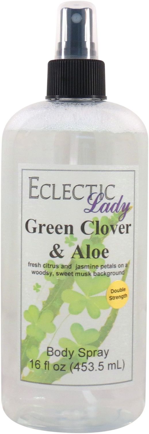 Green Clover And Aloe Body Spray, Double Strength, 16 ounces, By Eclectic Lady, Body Mist for Women with Clean, Light &amp; Gentle Fragrance, Cologne with Soft, Subtle Aroma For Daily Use