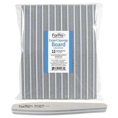 ForPro Professional Collection Expert Sponge Board, 100/180 Grit, Double-Sided Nail Board, 7 L x 1.25 W, 12-Count