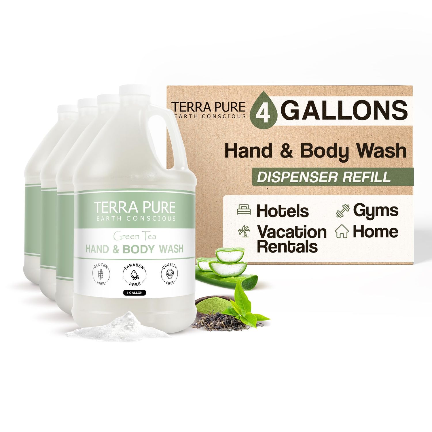 Terra Pure Hotel Hand &amp; Body Wash Soap | Four Gallons | Designed to Refill Soap Dispensers (Set of 4)