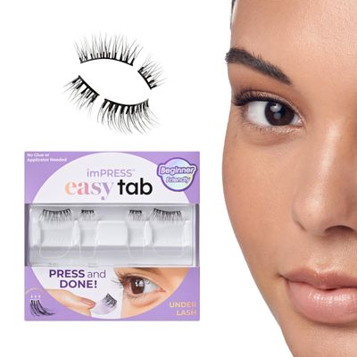 KISS imPRESS Falsies Easy Tab Press On Self Adhesive Eyelashes, Black, Authentic Natural, 1 Pair of 5mm-7mm Inner Natural Volume Eyelash Clusters &amp; 1 Pair of 7mm-9mm Outer Half-Lashes with Easy Tabs