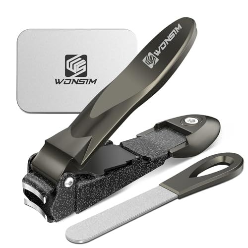 WONSIM Nail Clippers for Men with Catcher, No Splash Self-Collecting Fingernail Clipper Nail Cutter with Ergonomic Lever, Razor-Sharp Heavy Duty Stainless Steel Toenail Clippers for Thick Nails