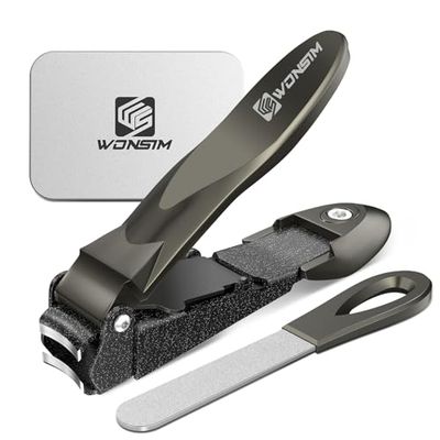 WONSIM Nail Clippers for Men with Catcher, No Splash Self-Collecting Fingernail Clipper Nail Cutter with Ergonomic Lever, Razor-Sharp Heavy Duty Stainless Steel Toenail Clippers for Thick Nails
