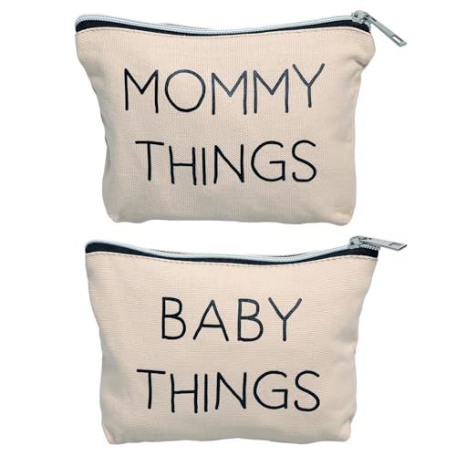 Pearhead Mommy and Baby Canvas Pouch Set, Gift For New Moms, Matching Travel Cases for New Mothers and Expecting Moms, Minimalist Cosmetic and Accessory Bag, Set of 2