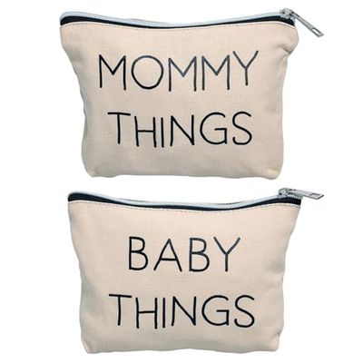 Pearhead Mommy and Baby Canvas Pouch Set, Gift For New Moms, Matching Travel Cases for New Mothers and Expecting Moms, Minimalist Cosmetic and Accessory Bag, Set of 2